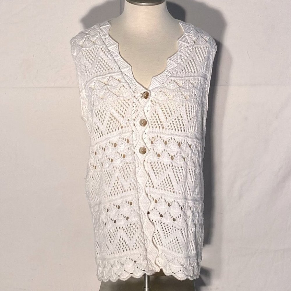 Vintage Fifty Seventh Street East White Knit Vest S Cottagecore Boho Festival